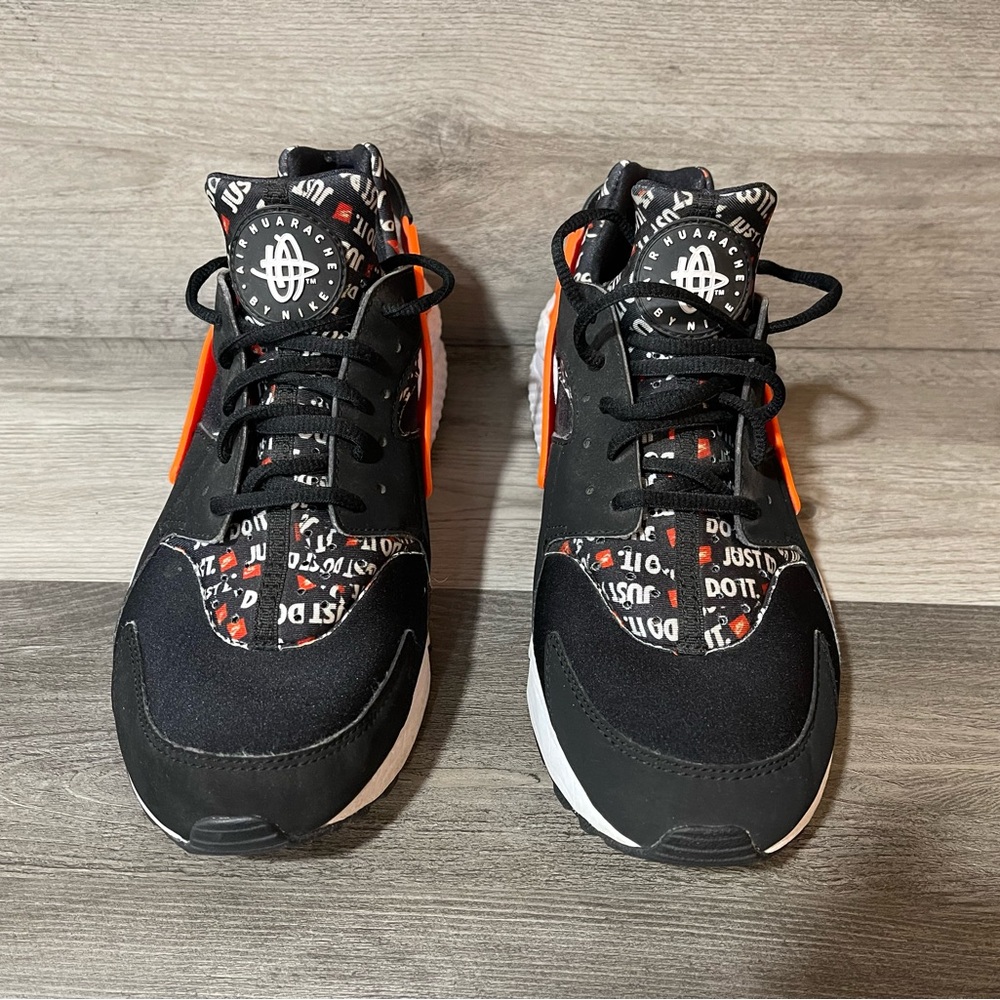 2018 Nike Air Huarache Run "Just Do It" Black/Total Orange/White Shoes! Size 11